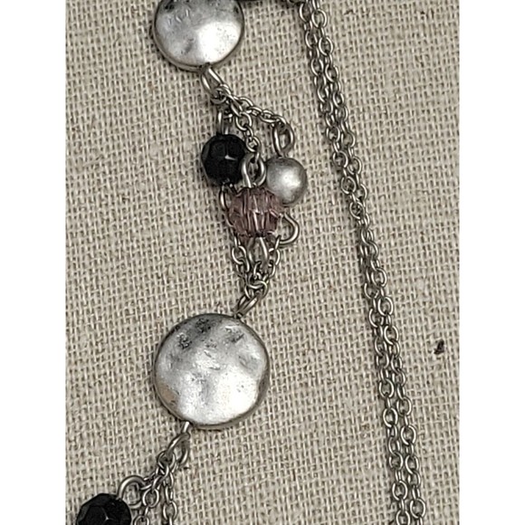 Lavender Charm Crystal Necklace Hammered Look Silver Tone Beads Lia Sophia - Picture 6 of 8